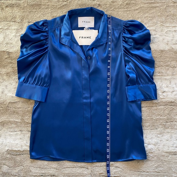 NWT💝FRAME Gillian Silk Collared Puff-Sleeve Top in Slate Blue Size S - Picture 9 of 16